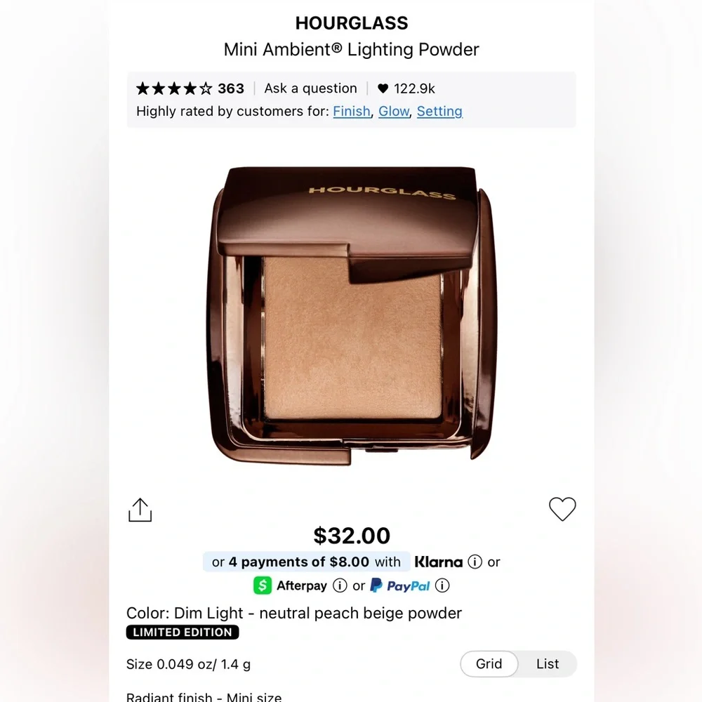Hourglass Mini Ambient Lighting Powder In Shade Dim Light